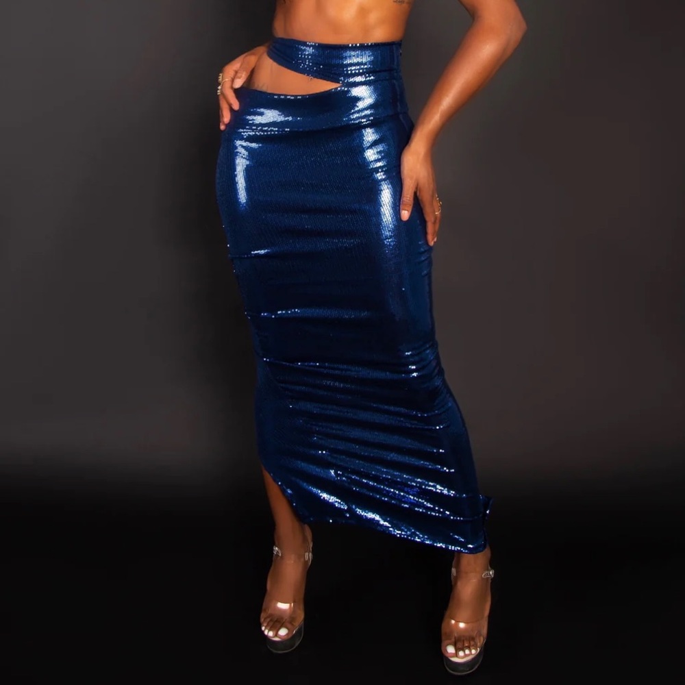 From Grayscale Blue Sequin Dip Skirt Sz S